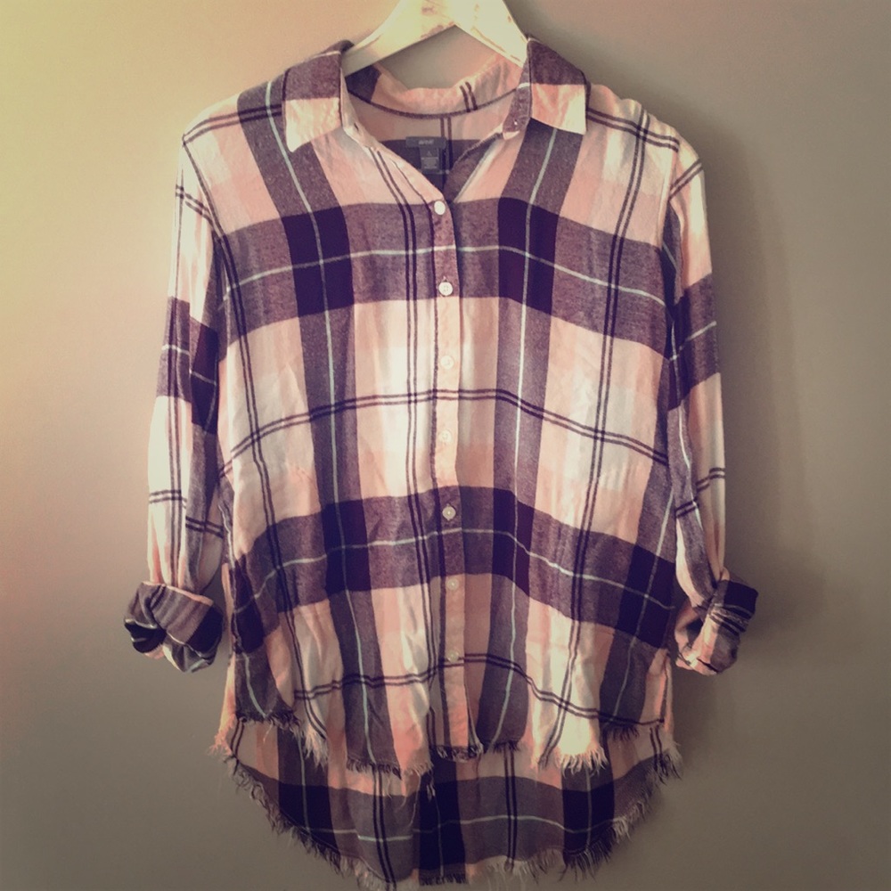 Aerie frayed button down